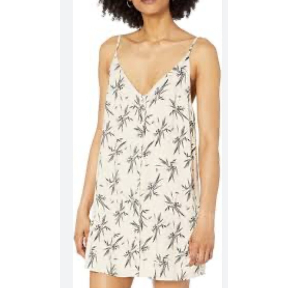 RVCA Mini Dress XS Cream Floral Button Front‎ Adjustable Straps Rayon